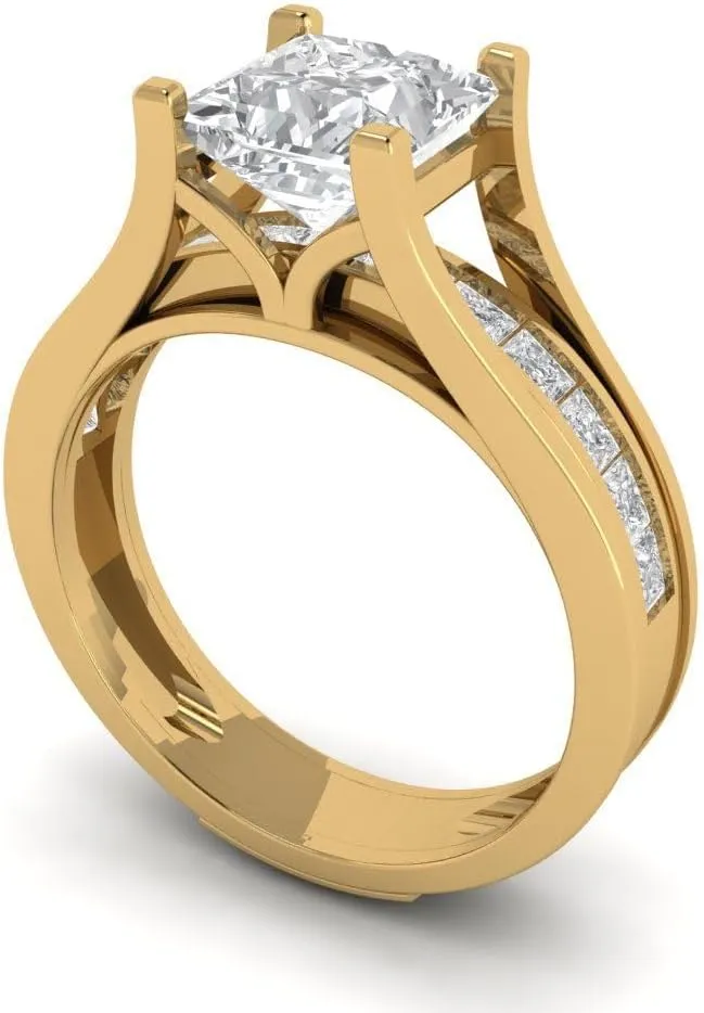Pucci 2.28 CTW VVS1 White Sapphire Princess Cut Solitaire Ring with Accents and Matching Band ?C Anniversary Ring Set for Women in dose Solid 18K Yellow Gold Clara 