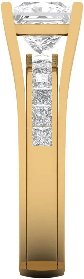 Pucci 2.28 CTW VVS1 White Sapphire Princess Cut Solitaire Ring with Accents and Matching Band ?C Anniversary Ring Set for Women in dose Solid 18K Yellow Gold Clara 