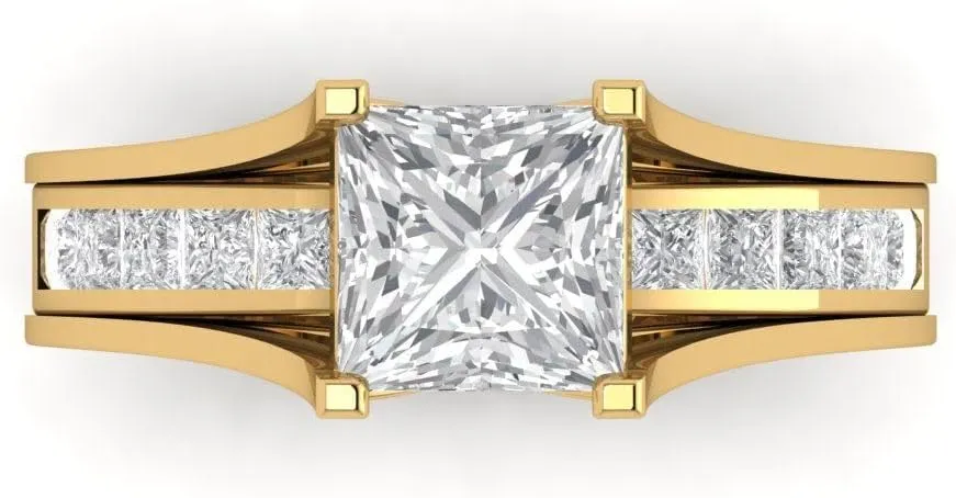 Pucci 2.28 CTW VVS1 White Sapphire Princess Cut Solitaire Ring with Accents and Matching Band ?C Anniversary Ring Set for Women in dose Solid 18K Yellow Gold Clara 