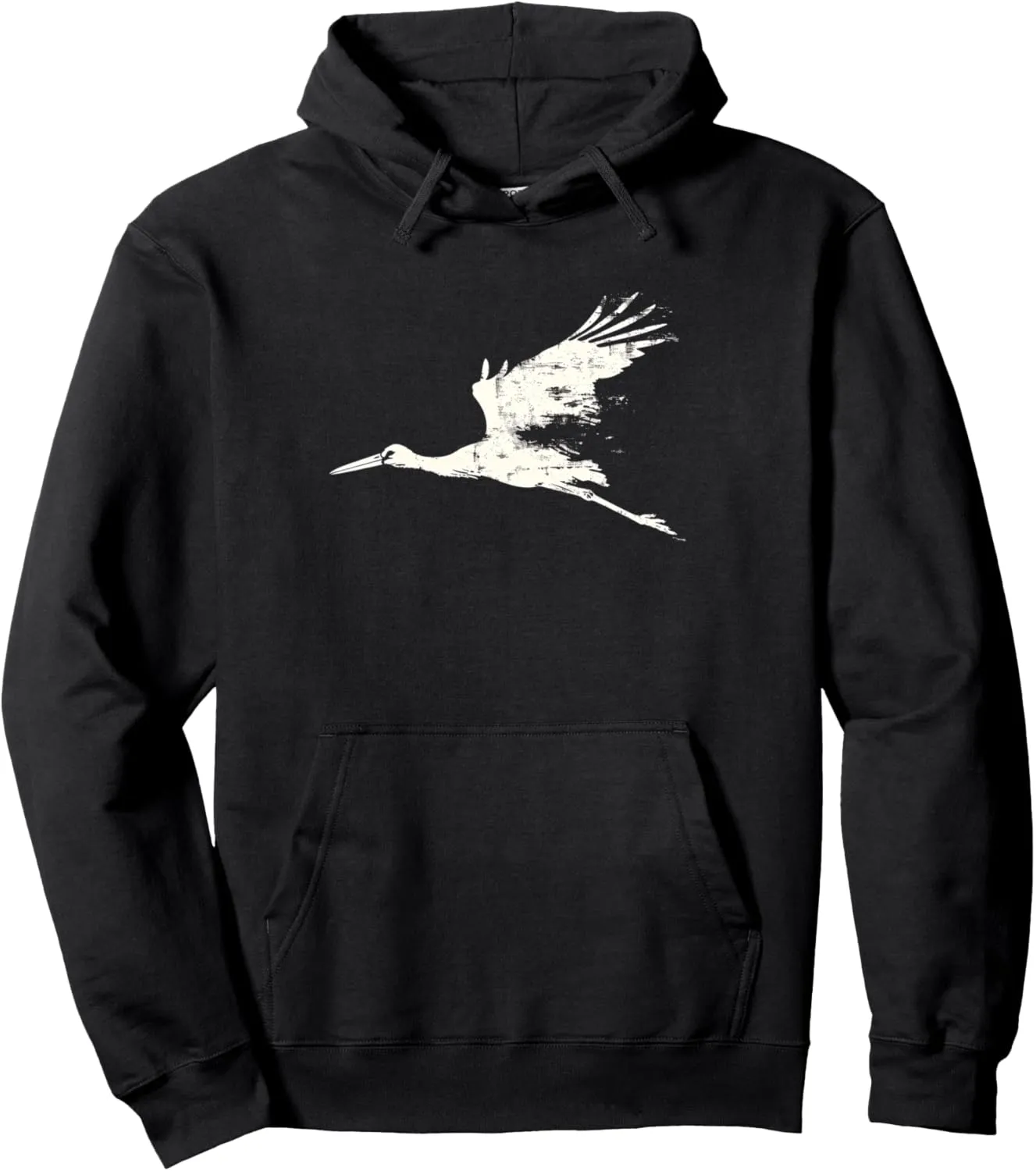 Pullover Hoodie Flying Stork Bird immature inability Silhouette Vintage Grunge Birdwatching 