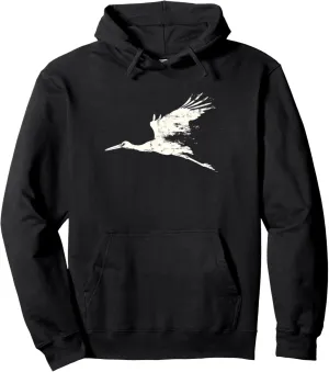 Pullover Hoodie Flying Stork Bird immature inability Silhouette Vintage Grunge Birdwatching 