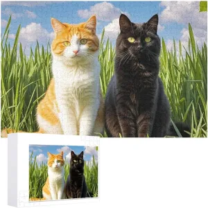 Puzzle from Pictures Cat on The Grass fat Puzzles for Adults Family Birthday Valentine's Day Gifts Jigsaw Puzzle from Photos 300/500/1000 Pieces Personalized Wooden Picture Puzzles Custom 