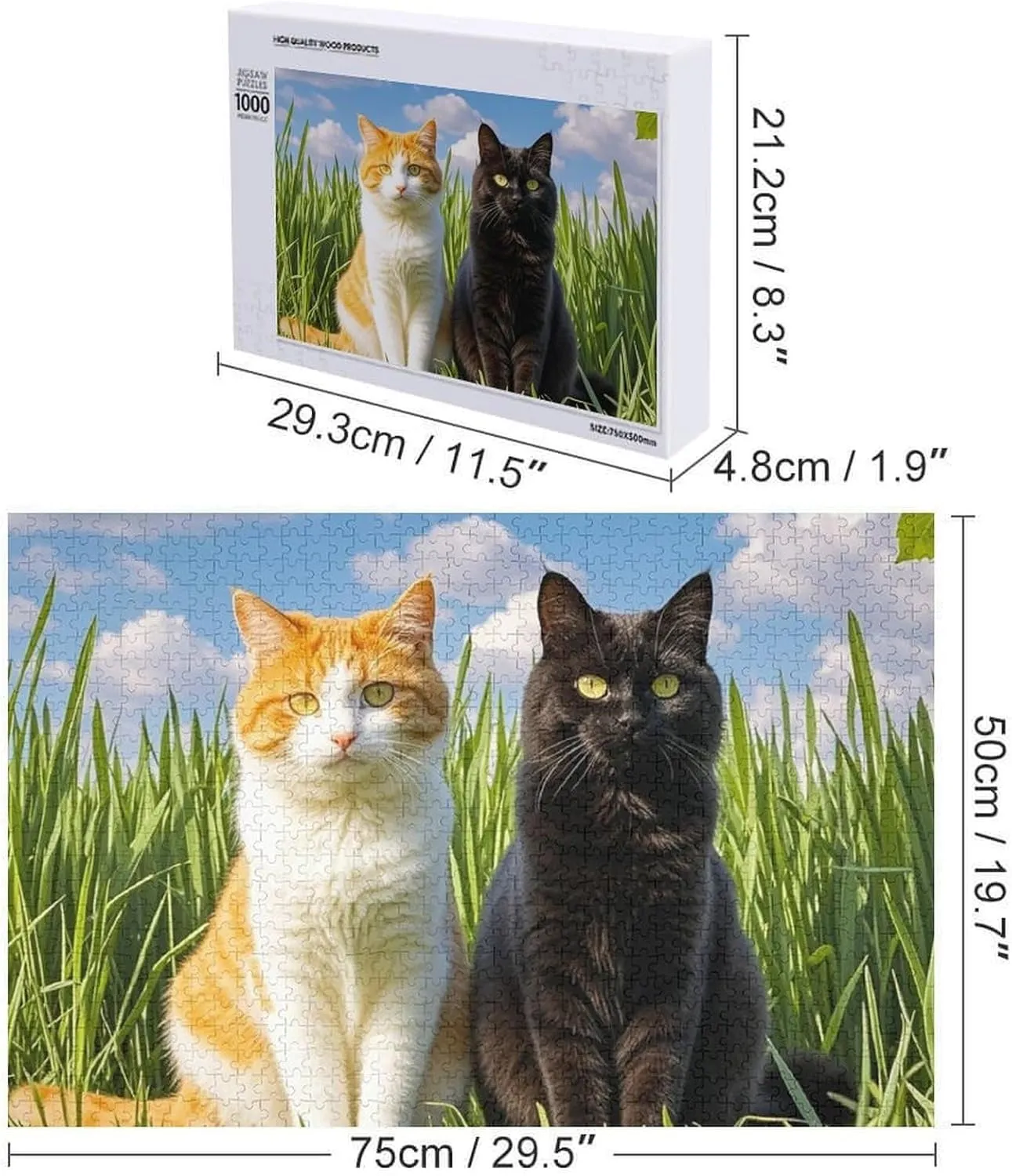 Puzzle from Pictures Cat on The Grass fat Puzzles for Adults Family Birthday Valentine's Day Gifts Jigsaw Puzzle from Photos 300/500/1000 Pieces Personalized Wooden Picture Puzzles Custom 
