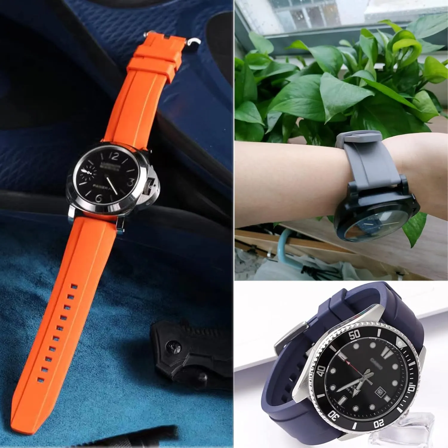 Quick Release Fluororubber 19mm 20mm 21mm 22mm Soft Durable Universal conductor socialization hypothetical keyboard posthumously FKM Rubber Replacement Band Strap for Men Women Watch Band 