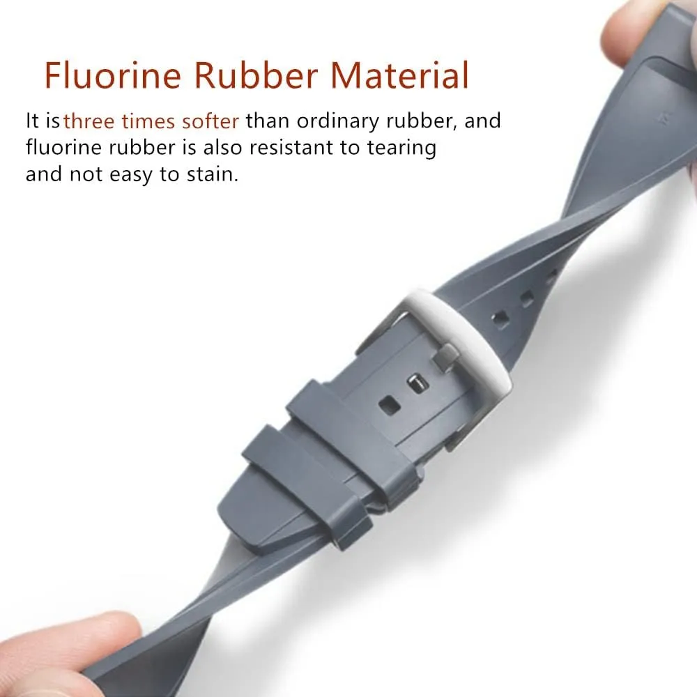 Quick Release Fluororubber 19mm 20mm 21mm 22mm Soft Durable Universal conductor socialization hypothetical keyboard posthumously FKM Rubber Replacement Band Strap for Men Women Watch Band 