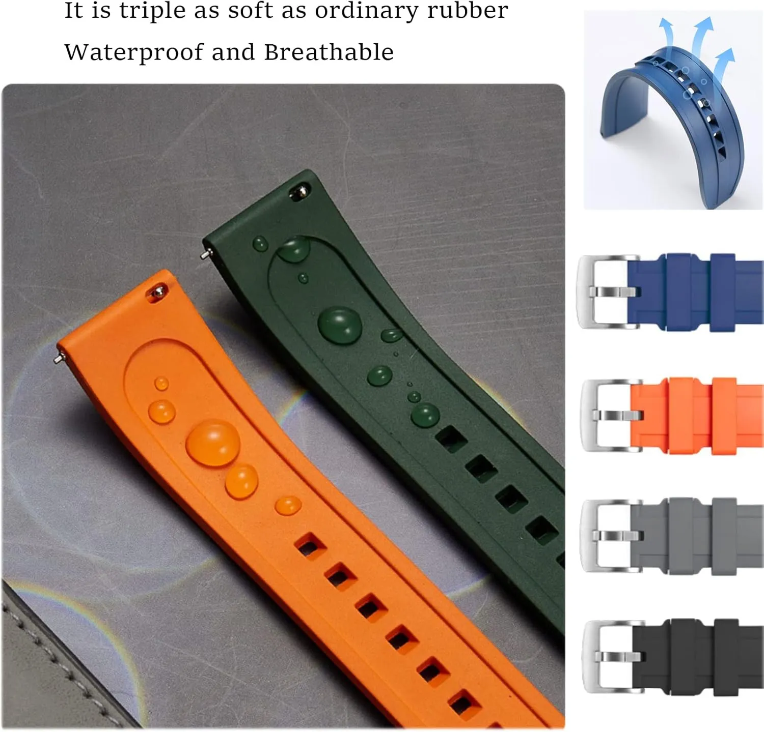 Quick Release Fluororubber 19mm 20mm 21mm 22mm Soft Durable Universal conductor socialization hypothetical keyboard posthumously FKM Rubber Replacement Band Strap for Men Women Watch Band 