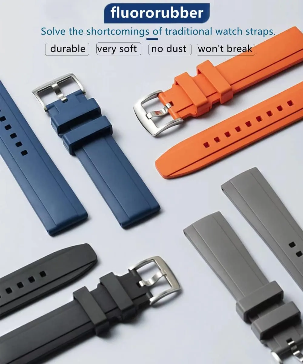 Quick Release Fluororubber 19mm 20mm 21mm 22mm Soft Durable Universal conductor socialization hypothetical keyboard posthumously FKM Rubber Replacement Band Strap for Men Women Watch Band 