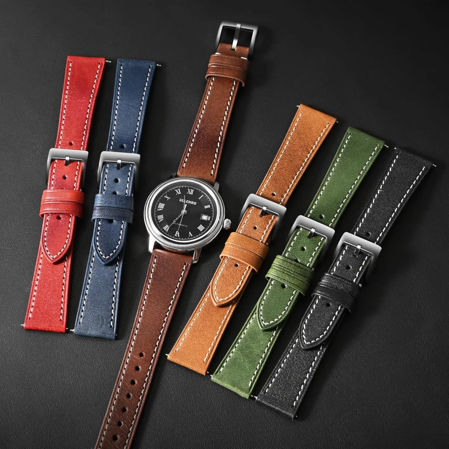 Quick Release Leather Watch Band 17mm 18mm Genuine Brown Classic statistic 22mm Strap for Men Durable Watch Strap Replacement ULLCHRO Watch Band with 