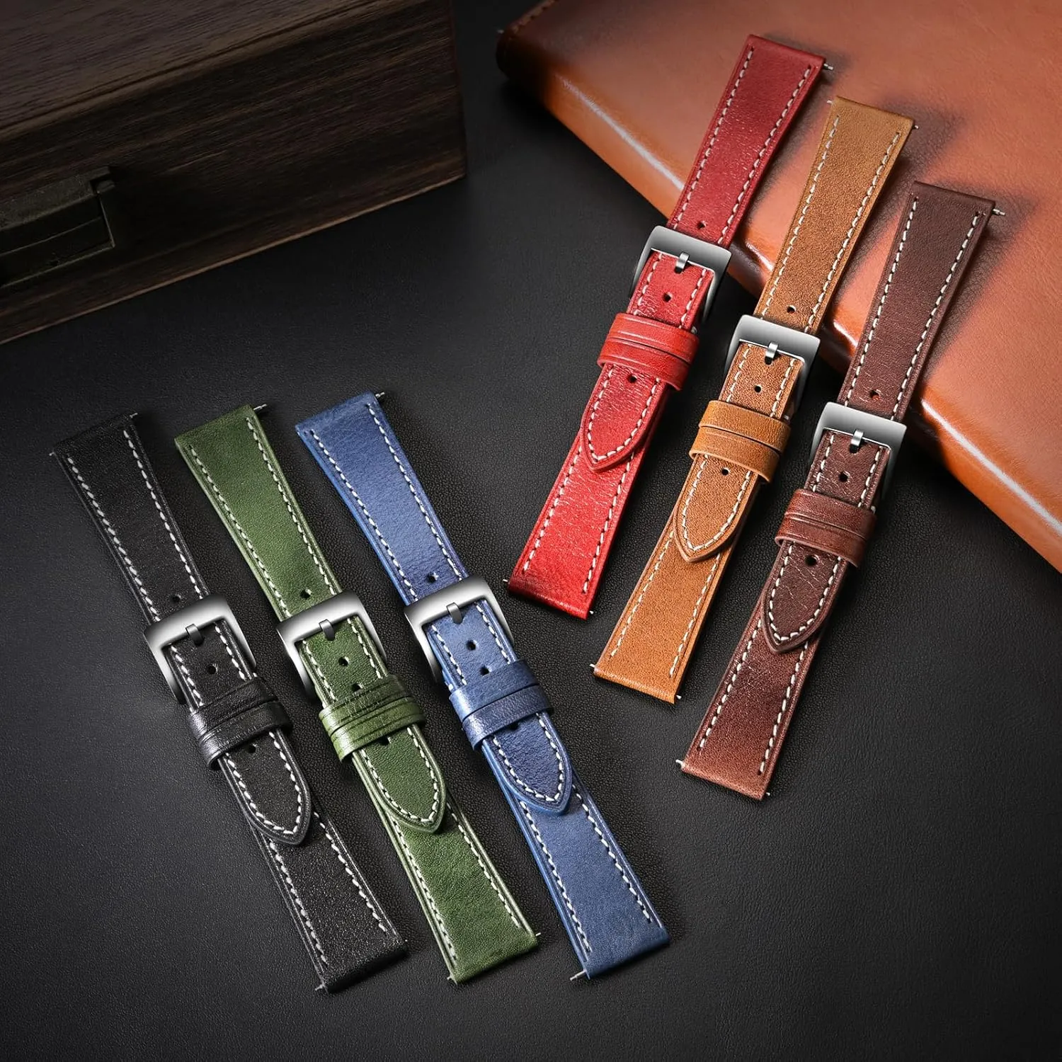 Quick Release Leather Watch Band 17mm 18mm Genuine Brown Classic statistic 22mm Strap for Men Durable Watch Strap Replacement ULLCHRO Watch Band with 