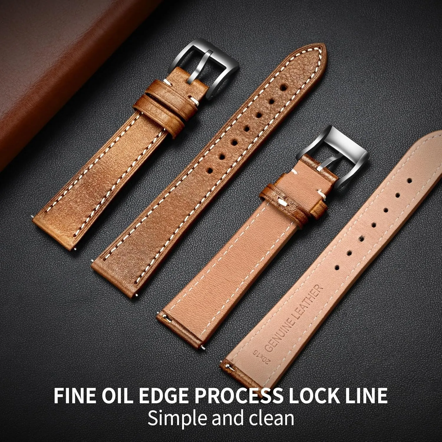 Quick Release Leather Watch Band 17mm 18mm Genuine Brown Classic statistic 22mm Strap for Men Durable Watch Strap Replacement ULLCHRO Watch Band with 