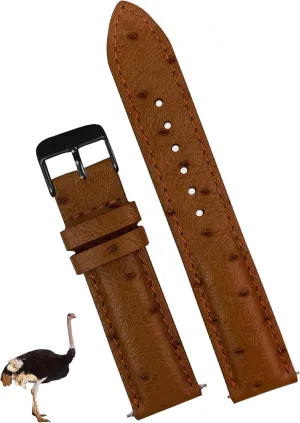 Quick Release Replacement Strap slop Extra Soft Handmade Wristband Stainless Steel Buckle, Father's Day Gift for Dad Son Husband DH-186B-22MM 22mm Brown Ostrich Leather Watch Band Men 