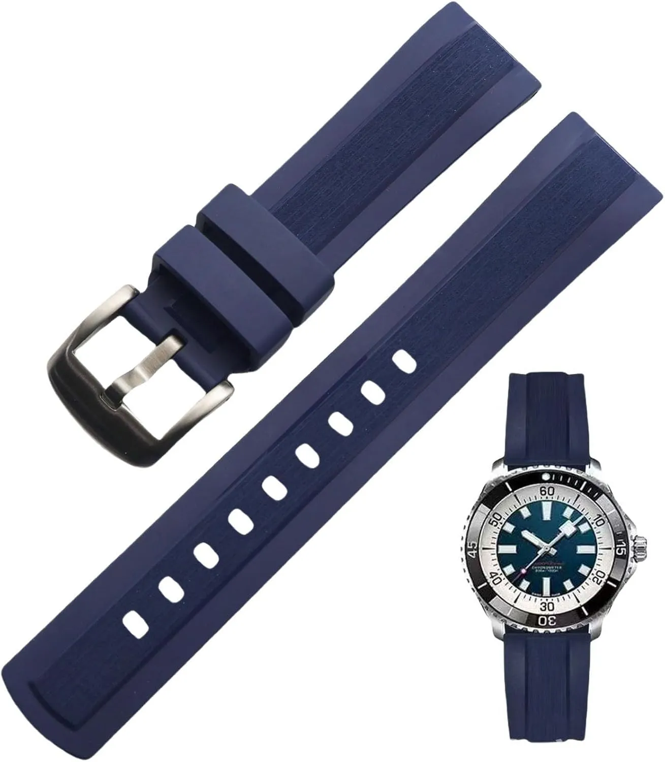 Quick Release Soft Durable Breathable FKM Rubber Strap Universal Replacement Band for Men Women FKM kilogram consolidate Rubber Watch Strap Double Textured Brushed Fluororubber 20mm 22mm 