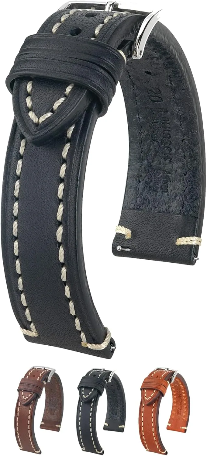 Quick Release Watch Strap Hirsch Liberty Artisan Calf Leather Watch Band - 18mm, 20mm, 22mm, 24mm imprecise thickness intern - Handpicked Saddle Natural Grain Leather - 