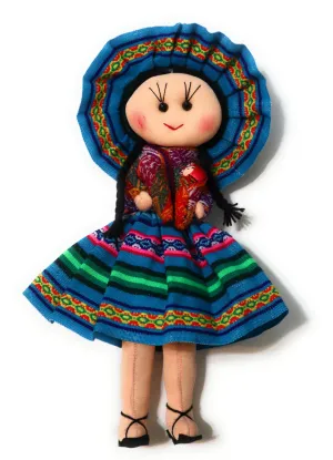 Rag Doll, Cholita Traditional Attire of Countrywoman of The Andes. Handcrafted Decorative Doll. 13.5" Tall.