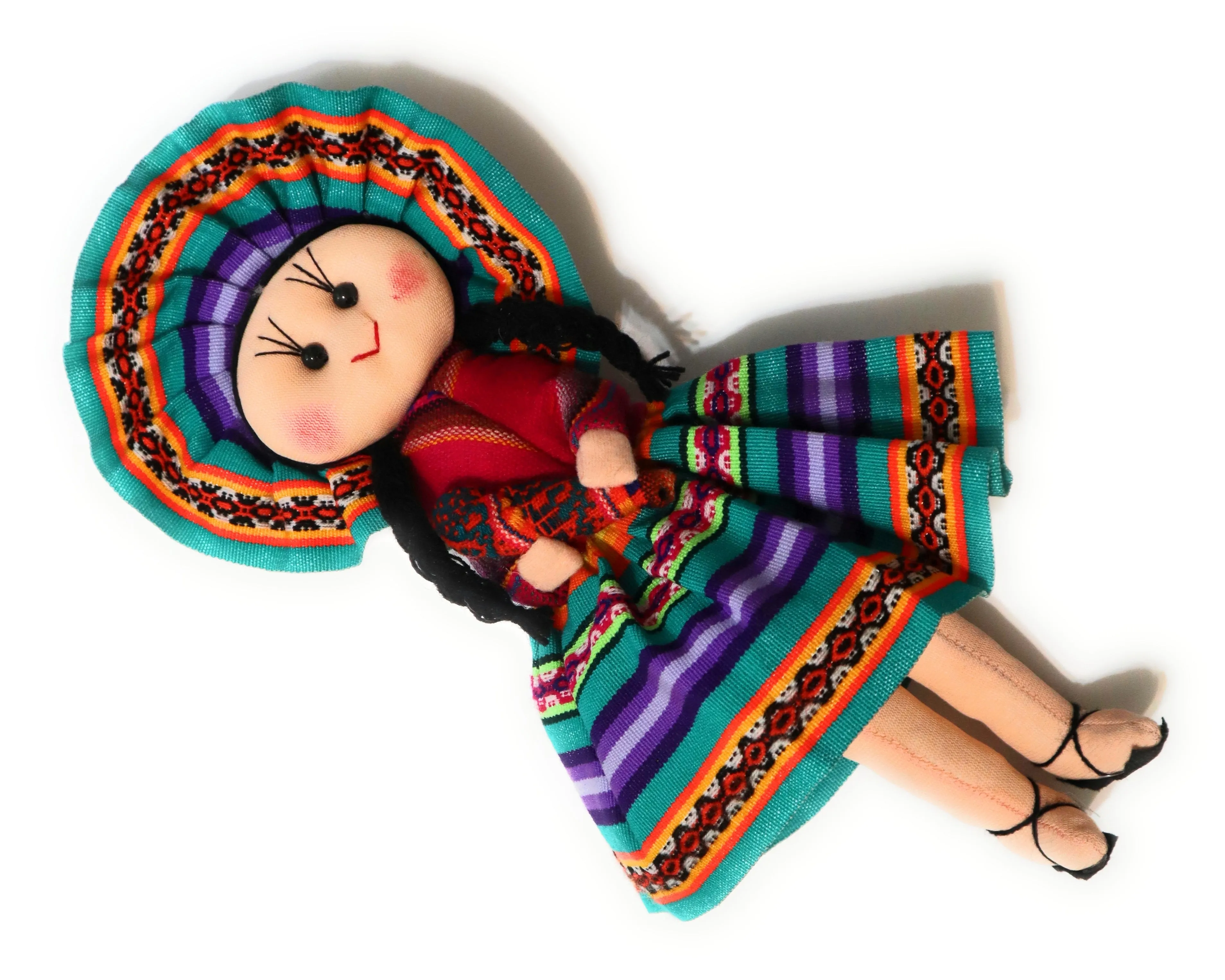 Rag Doll, Cholita Traditional Attire of Countrywoman of The Andes. Handcrafted Decorative Doll. 13.5" Tall.
