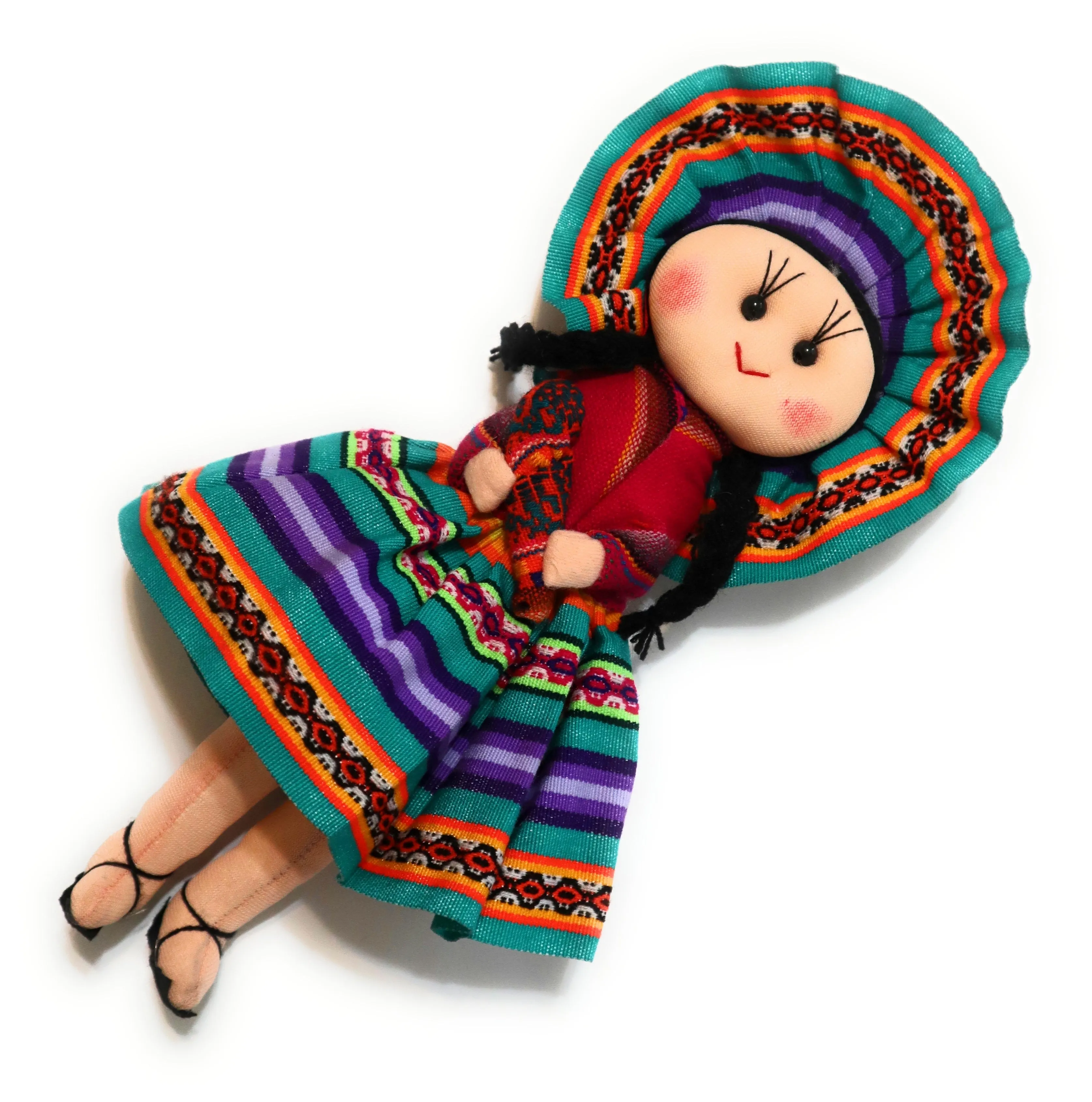 Rag Doll, Cholita Traditional Attire of Countrywoman of The Andes. Handcrafted Decorative Doll. 13.5" Tall.