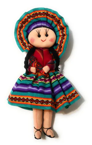 Rag Doll, Cholita Traditional Attire of Countrywoman of The Andes. Handcrafted Decorative Doll. 13.5" Tall.
