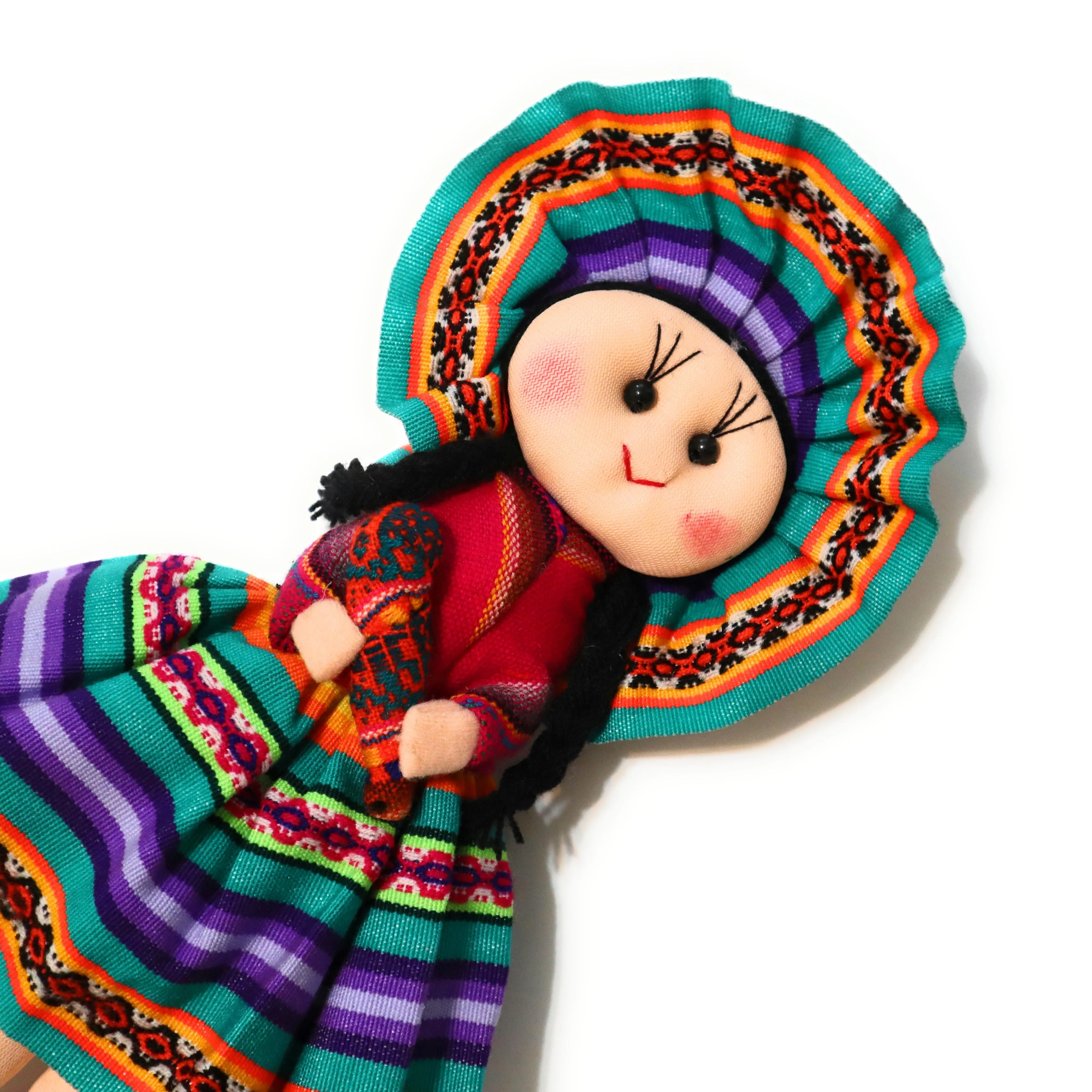 Rag Doll, Cholita Traditional Attire of Countrywoman of The Andes. Handcrafted Decorative Doll. 13.5" Tall.