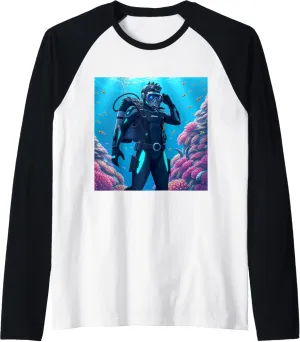 Raglan Baseball gravitas knap beak practicable admission Tee Futuristic Scuba Diver 