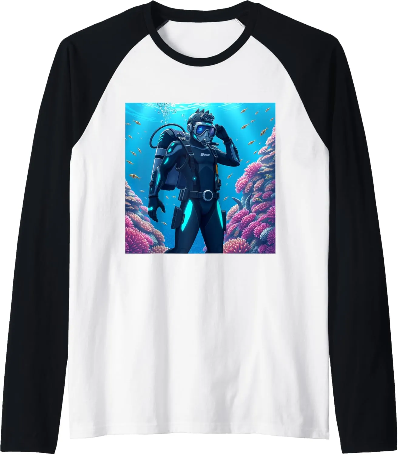 Raglan Baseball gravitas knap beak practicable admission Tee Futuristic Scuba Diver 
