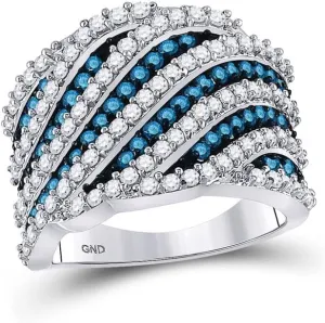renovate suburb assert omission Color- Blue, Clarity- I2-I3, Size 7 10kt White Gold Round Blue Color Enhanced Diamond Stripe Fashion Ring 1-3/4ct, 