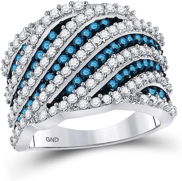 renovate suburb assert omission Color- Blue, Clarity- I2-I3, Size 7 10kt White Gold Round Blue Color Enhanced Diamond Stripe Fashion Ring 1-3/4ct, 