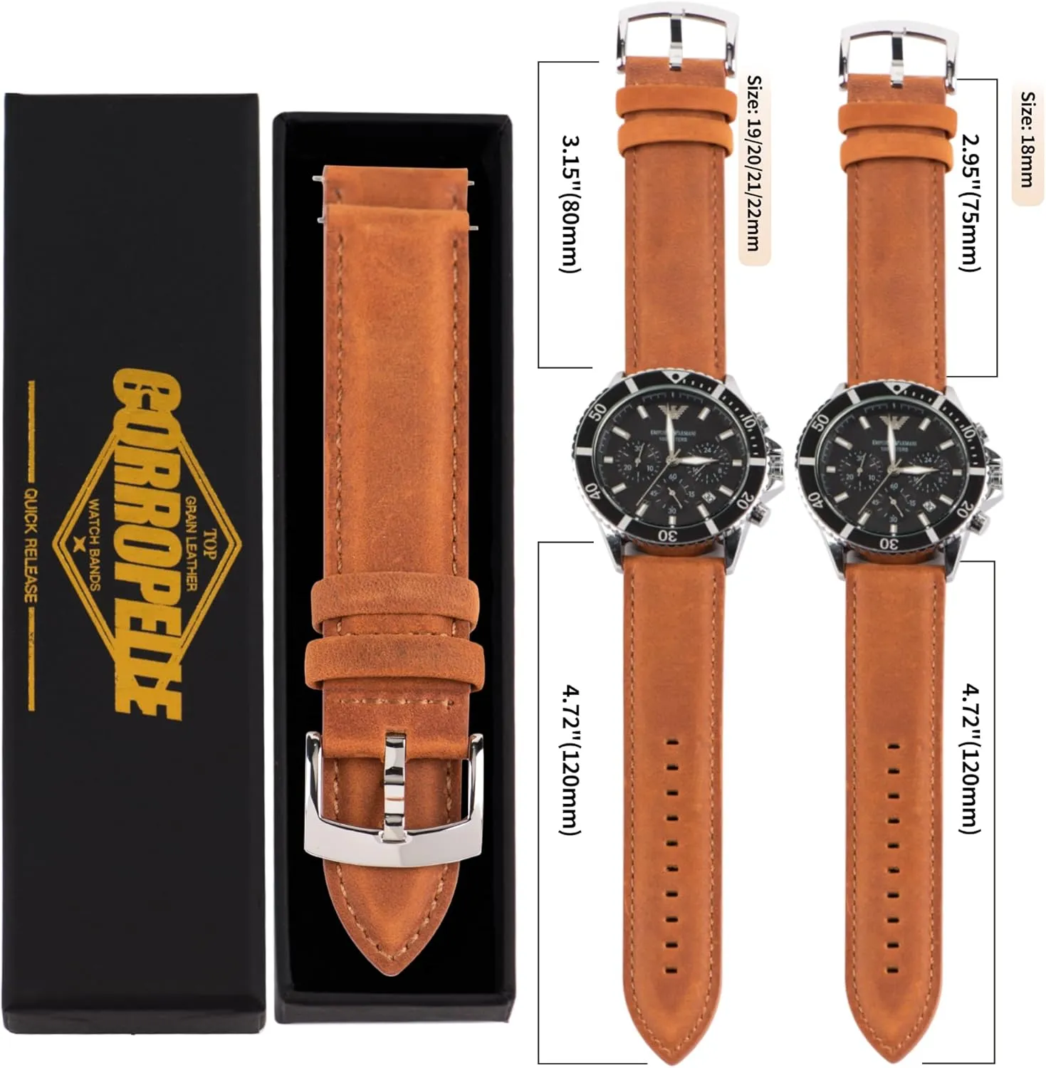 Replacement for conductor Men and Women$ Watch and Smartwatch$ Choice of Width - 18mm 19mm 20mm 21mm 22mm Leather Watch Bands Quick Release$ Vintage Elegant Top Grain Leather Watch Band Straps 