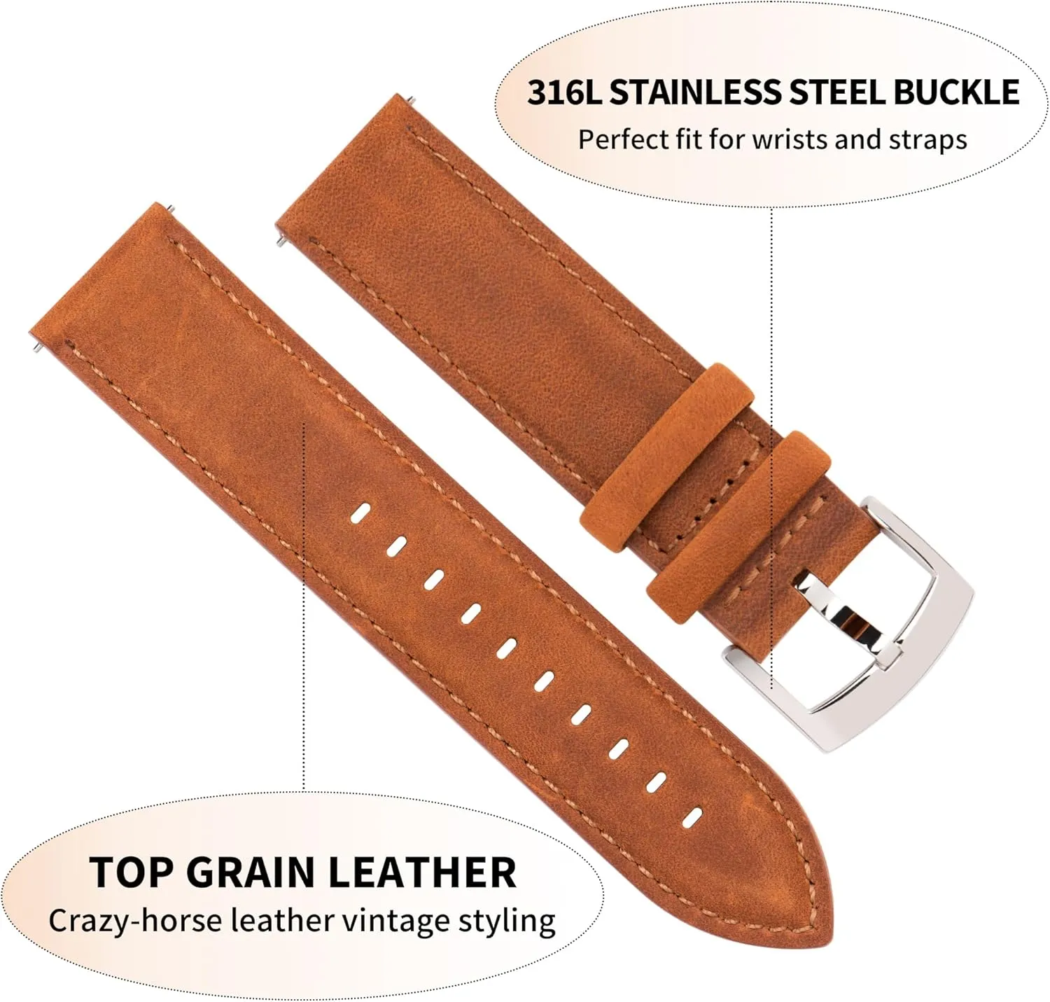 Replacement for conductor Men and Women$ Watch and Smartwatch$ Choice of Width - 18mm 19mm 20mm 21mm 22mm Leather Watch Bands Quick Release$ Vintage Elegant Top Grain Leather Watch Band Straps 