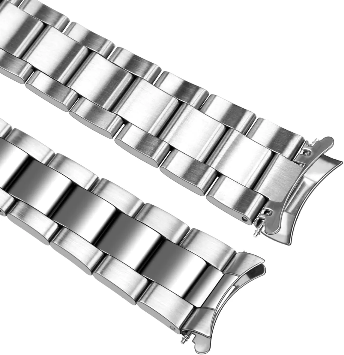 Replacement for Men Women Silver YISIWERA Stainless Steel Curved End aero preach Watch Bands 20mm 22mm Double Fold-over Watch Strap 