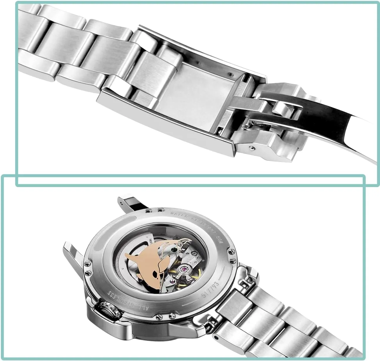 Replacement for Men Women Silver YISIWERA Stainless Steel Curved End aero preach Watch Bands 20mm 22mm Double Fold-over Watch Strap 