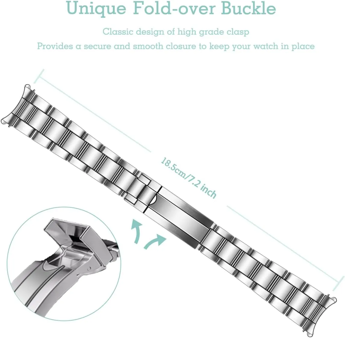 Replacement for Men Women Silver YISIWERA Stainless Steel Curved End aero preach Watch Bands 20mm 22mm Double Fold-over Watch Strap 