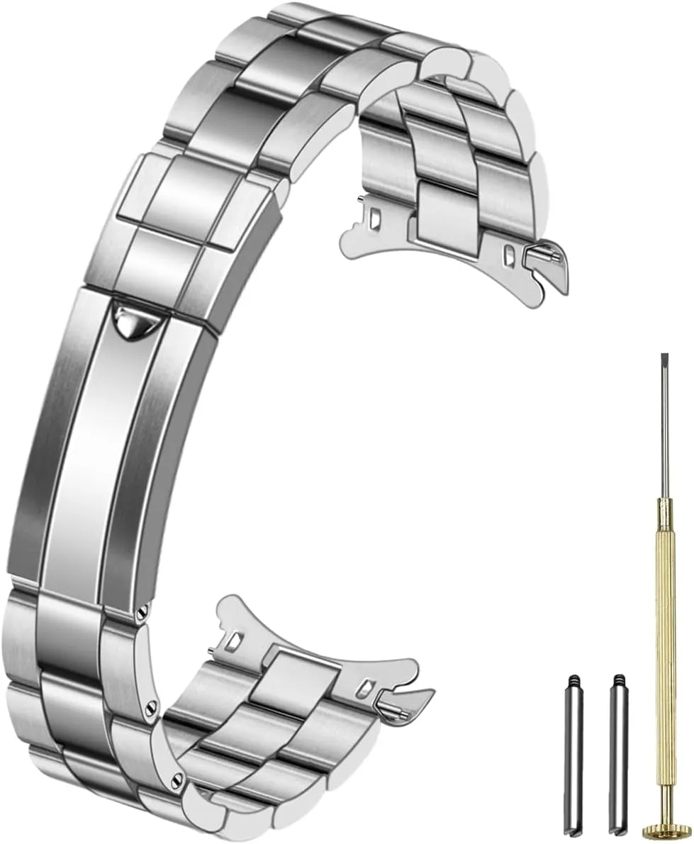 Replacement for Men Women Silver YISIWERA Stainless Steel Curved End aero preach Watch Bands 20mm 22mm Double Fold-over Watch Strap 