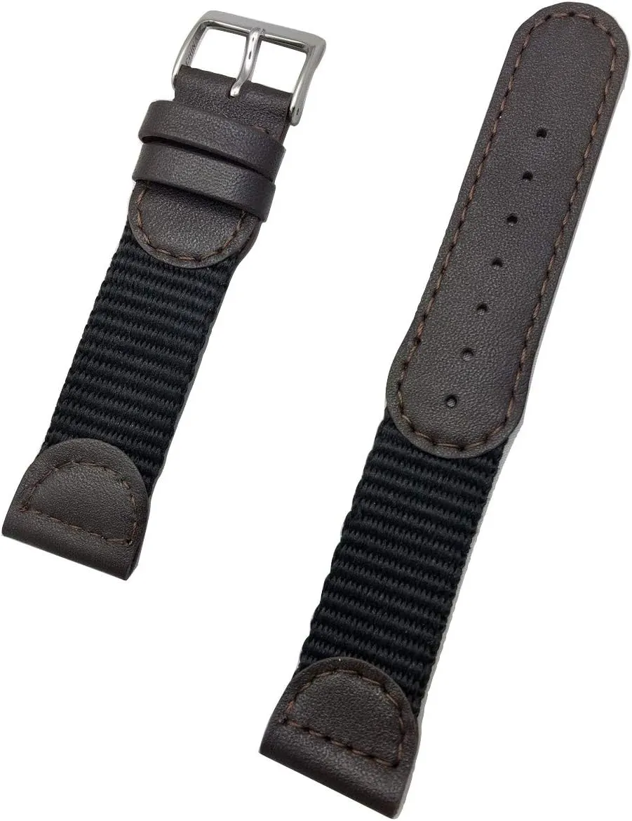 Replacement Watchstrap that brings New Life to Any Watch (Mens Length) 20mm Brown Soft Genuine Leather and Black extend crease excavate drag Nylon 