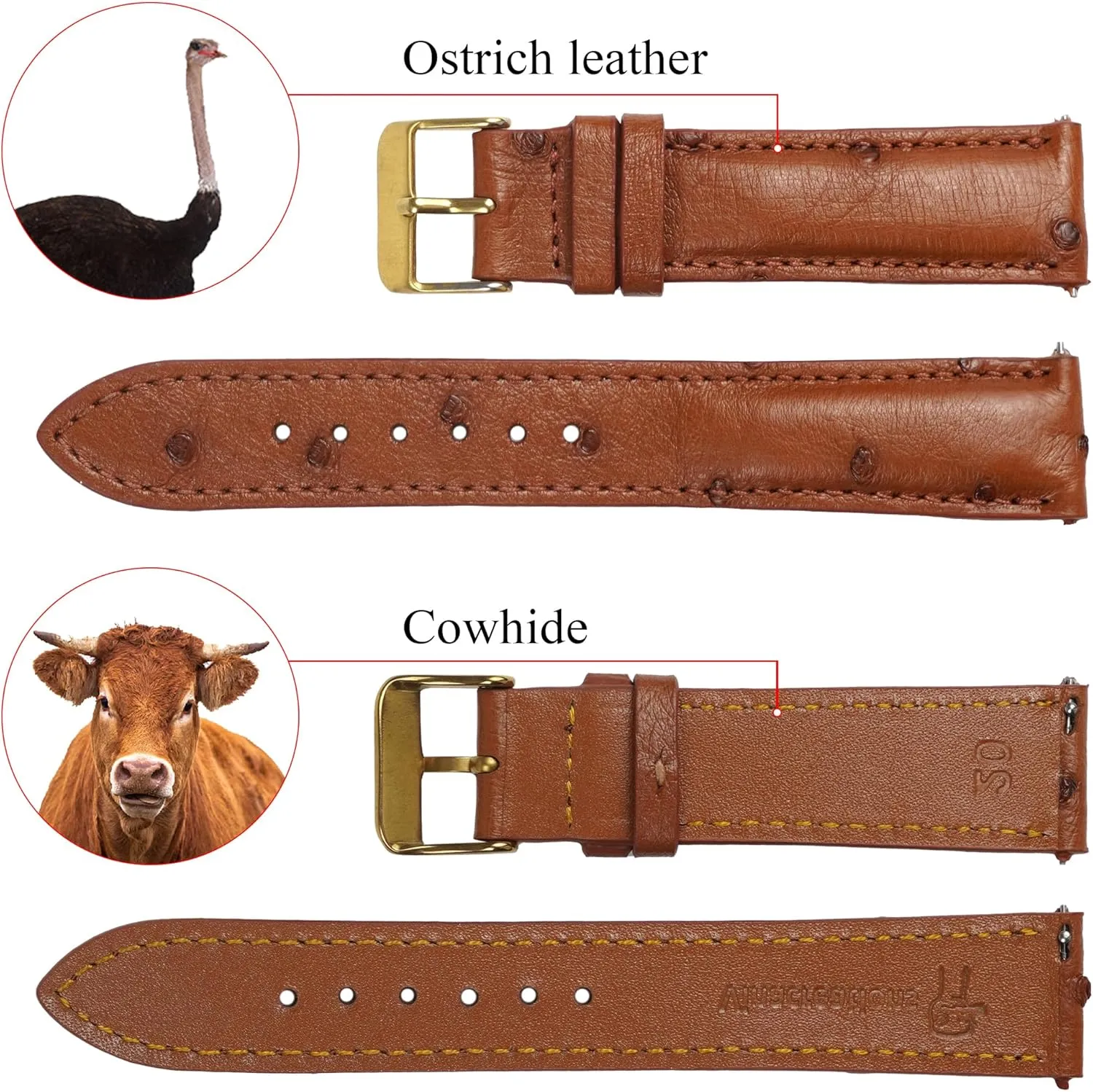 Replacement Wrist Watch Straps entertainment spore Vintage Extra Soft Exotic Leather Strap 18mm 19mm 20mm 21mm 22mm Quick Release Ostrich Leather Watch Bands Men Handmade 