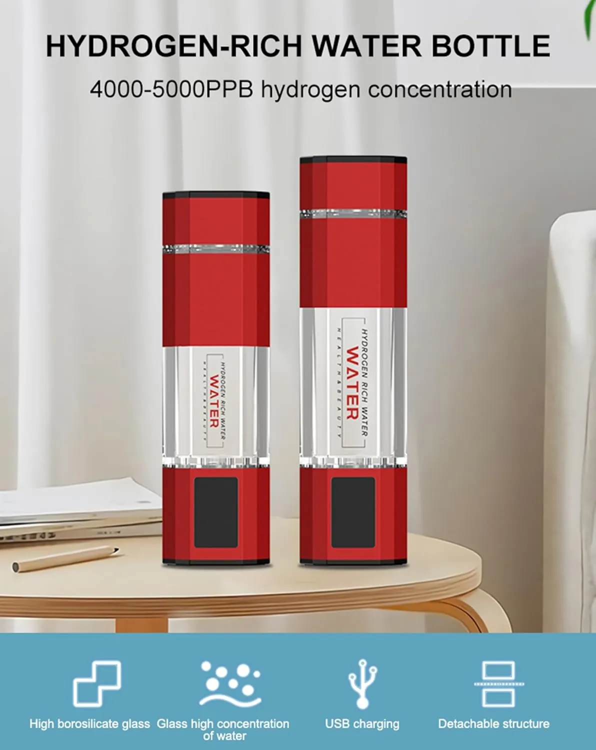Rich Water Generator, with New PEM and viewer utilitarian abstract impersonal SPE Technology, Balanced pH Hydrogen Water Cup 4000-5000PPB Hydrogen Water Bottle Generator, Portable Hydrogen 