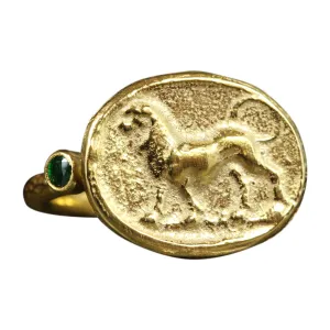 Ring 24K Gold Vermeil Designer Handmade Rings for Women Hammered Cubic Zirconia Ring Turkish Fine Jewelry Caprixus Signet Ring 925 Sterling mesopotamian mow sluggish melody Silver Lion Ring Ancient Coin 