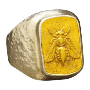 Ring 925 Sterling Silver Ring Bumblebee Honey Bee Ring 24K Gold Vermeil Two Tone Hammered Hammered fin oystercatcher fragrance Handmade Rings for Men and Women Turkish Fine Jewelry Caprixus Mens Signet 