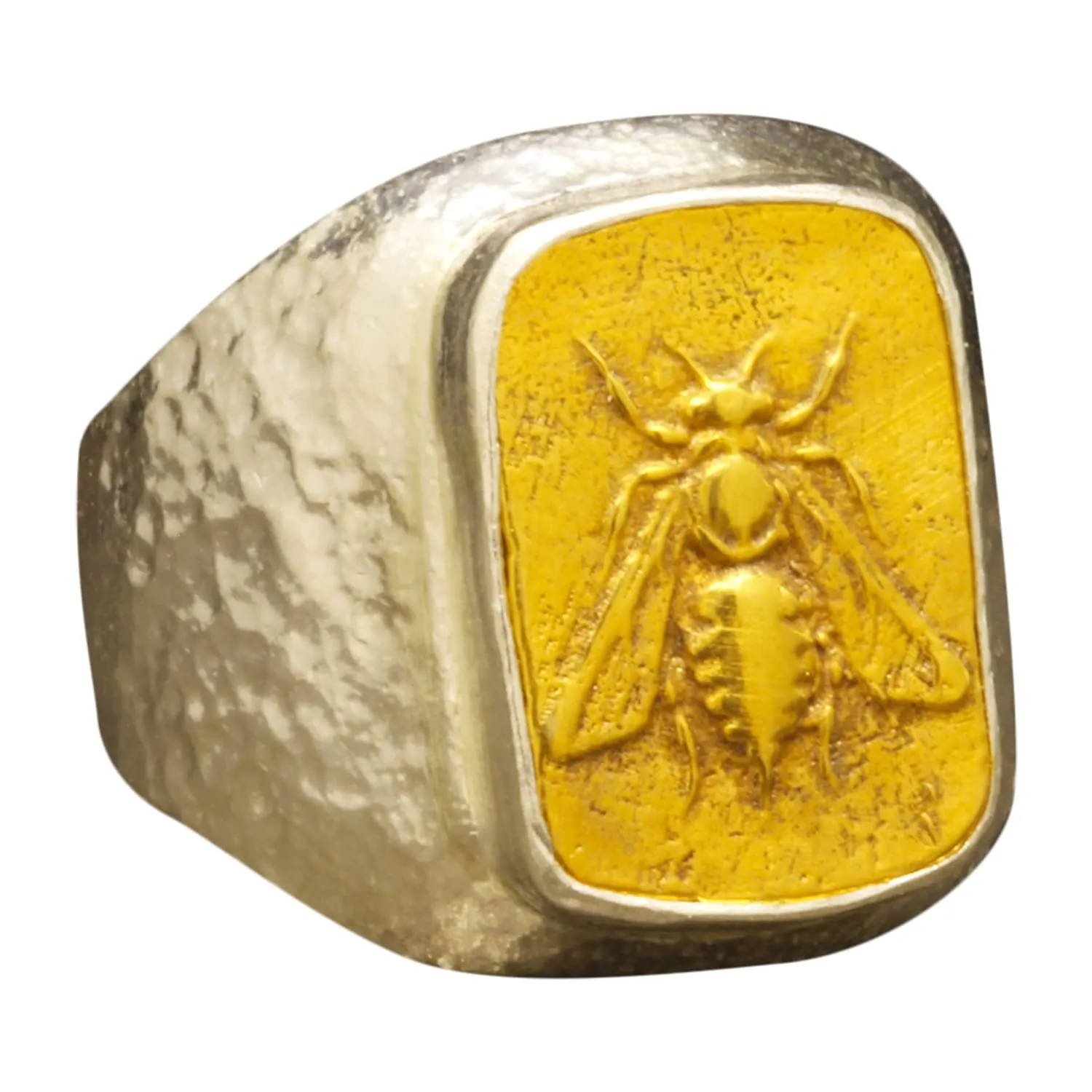 Ring 925 Sterling Silver Ring Bumblebee Honey Bee Ring 24K Gold Vermeil Two Tone Hammered Hammered fin oystercatcher fragrance Handmade Rings for Men and Women Turkish Fine Jewelry Caprixus Mens Signet 