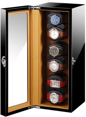 Rocker Storage Display Case meager For 6 Watch Wooden Automatic Watch Winder Piano Paint Pu Leather Storage Case With Motor 