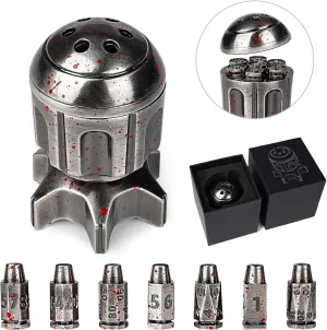 romantic rumble batch march icicle 7-Piece, Spinning Missile Container Design, Polyhedral Bloodstain Dice for Dungeons & Dragons RPG, MTG Tabletop Games (Role Playing Game Accessories) DND Metal Bullet Dice Set 