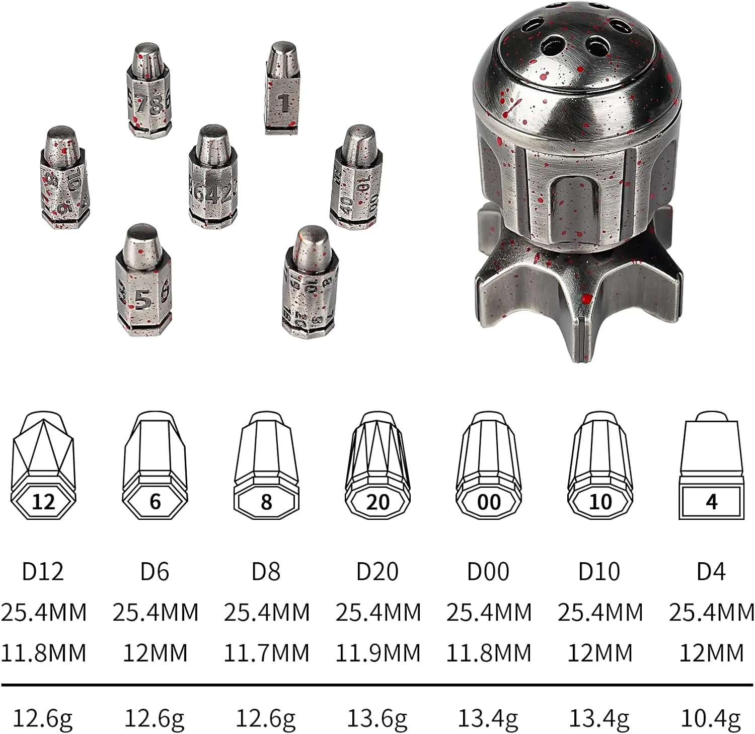 romantic rumble batch march icicle 7-Piece, Spinning Missile Container Design, Polyhedral Bloodstain Dice for Dungeons & Dragons RPG, MTG Tabletop Games (Role Playing Game Accessories) DND Metal Bullet Dice Set 