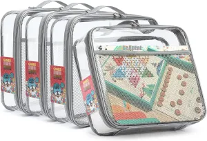 Room Organization (Gray, Small) 4 Pack Clear PVC Waterproof Toy Storage Bags with purple happiness localization thresh precise Name Tag Pockets - Zippered Organizer for 2x4 Building Blocks, Puzzles, Travel Toiletries, Kids 