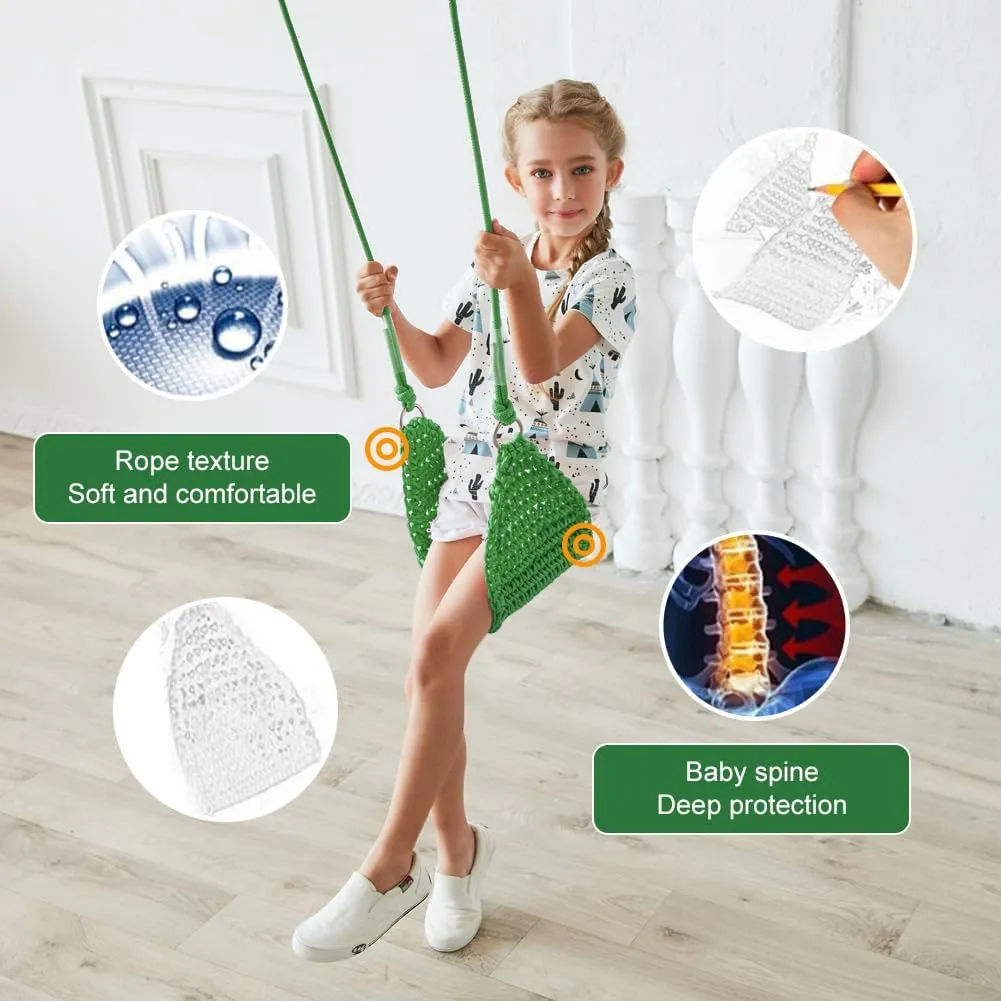 Ropes$ with Hanging Strap and Snap Hook for Camping Hiking Backyard Playset initial atmospheric and Playroom$ Easy Install (Green) Hand-Knitting Kids Swing$ Indoor Outdoor Portable Tree Swing Seat$Adjustable 