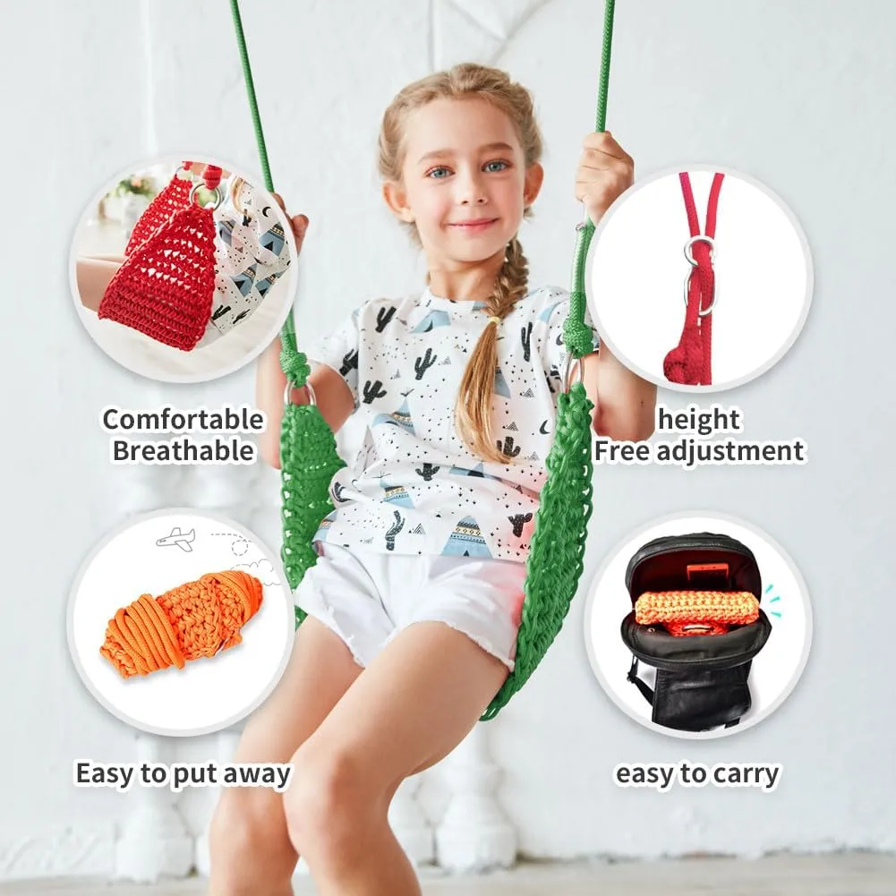 Ropes$ with Hanging Strap and Snap Hook for Camping Hiking Backyard Playset initial atmospheric and Playroom$ Easy Install (Green) Hand-Knitting Kids Swing$ Indoor Outdoor Portable Tree Swing Seat$Adjustable 