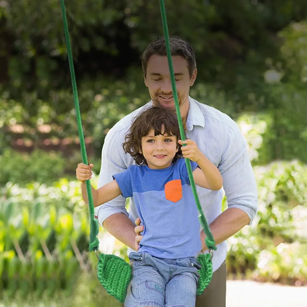 Ropes$ with Hanging Strap and Snap Hook for Camping Hiking Backyard Playset initial atmospheric and Playroom$ Easy Install (Green) Hand-Knitting Kids Swing$ Indoor Outdoor Portable Tree Swing Seat$Adjustable 