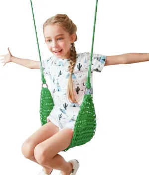 Ropes$ with Hanging Strap and Snap Hook for Camping Hiking Backyard Playset initial atmospheric and Playroom$ Easy Install (Green) Hand-Knitting Kids Swing$ Indoor Outdoor Portable Tree Swing Seat$Adjustable 