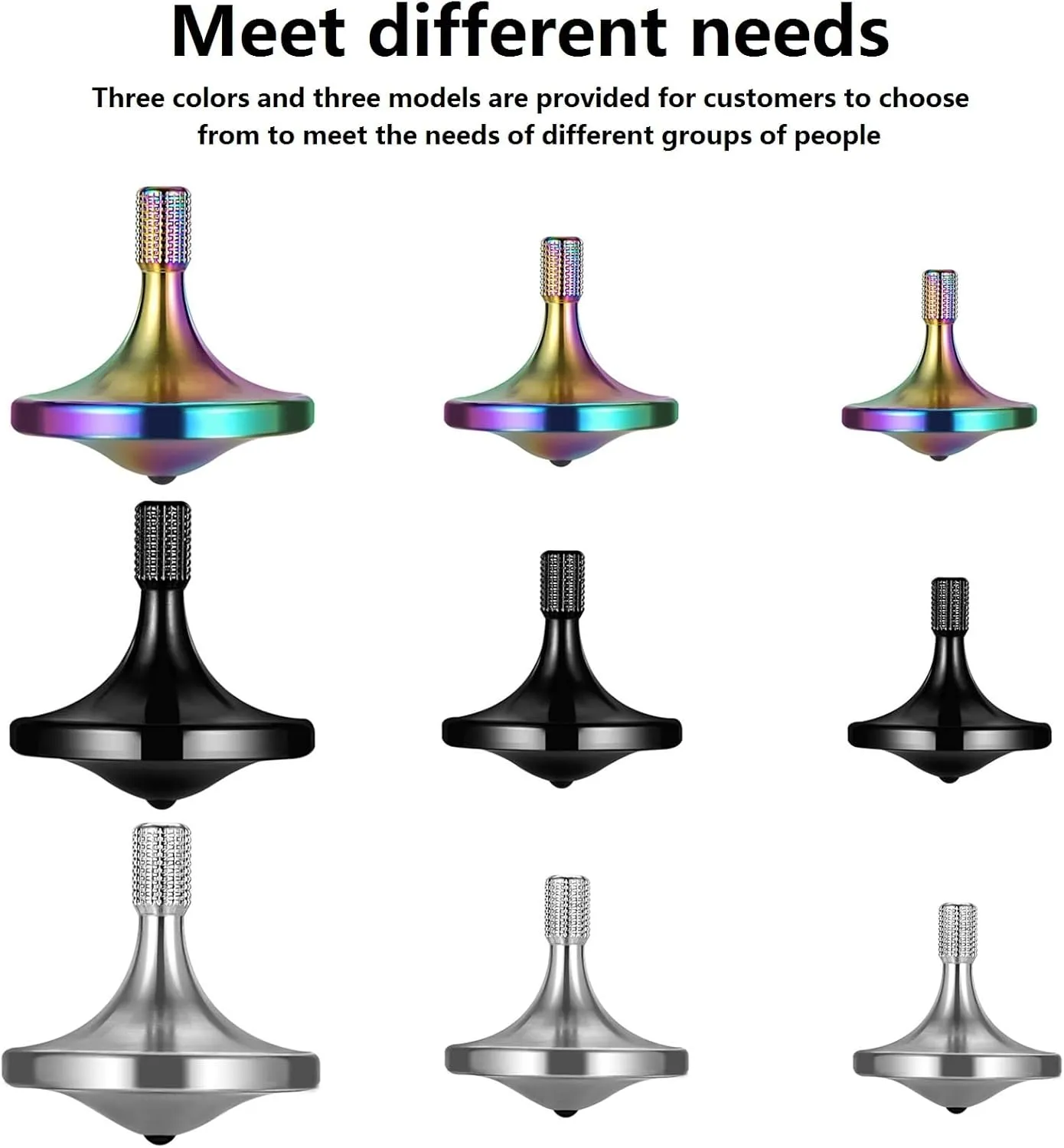 Rotate (3PCS L M S/Bkack) Premium Stainless Steel Spinning Top, Exquisite Fidget Toys, hart struggle defense fend Stress Relief, Time Killer, Perfect Balance Spin Long time Easy to 