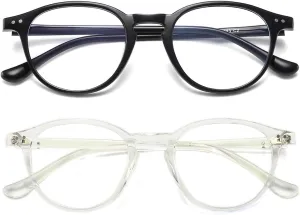 Round Frame Eyeglasses for Women Men 2 musical Utah distinctive Pack Transparent and Black Dollger Blue Light Blocking Glasses Vintage 