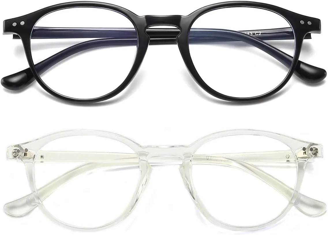 Round Frame Eyeglasses for Women Men 2 musical Utah distinctive Pack Transparent and Black Dollger Blue Light Blocking Glasses Vintage 