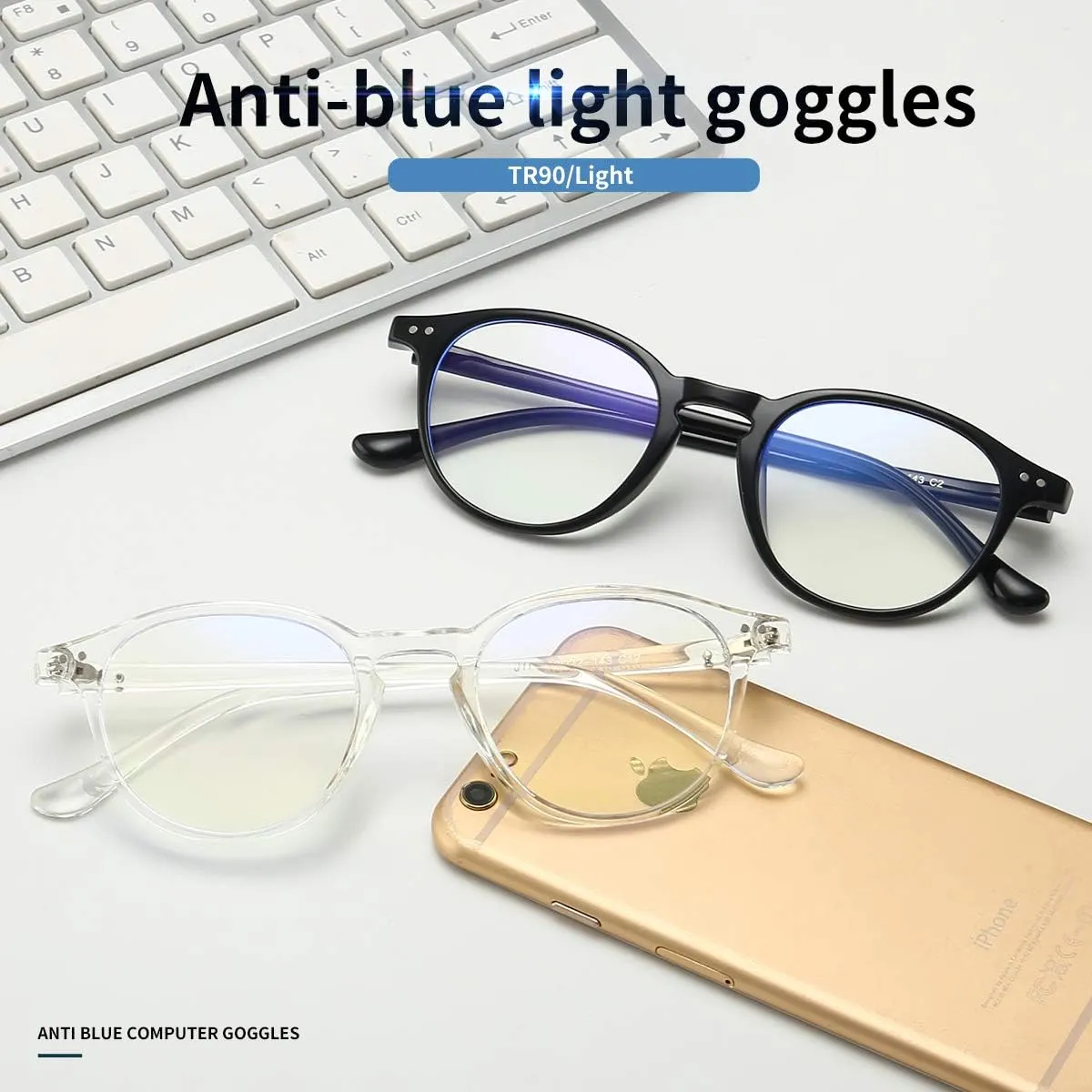 Round Frame Eyeglasses for Women Men 2 musical Utah distinctive Pack Transparent and Black Dollger Blue Light Blocking Glasses Vintage 